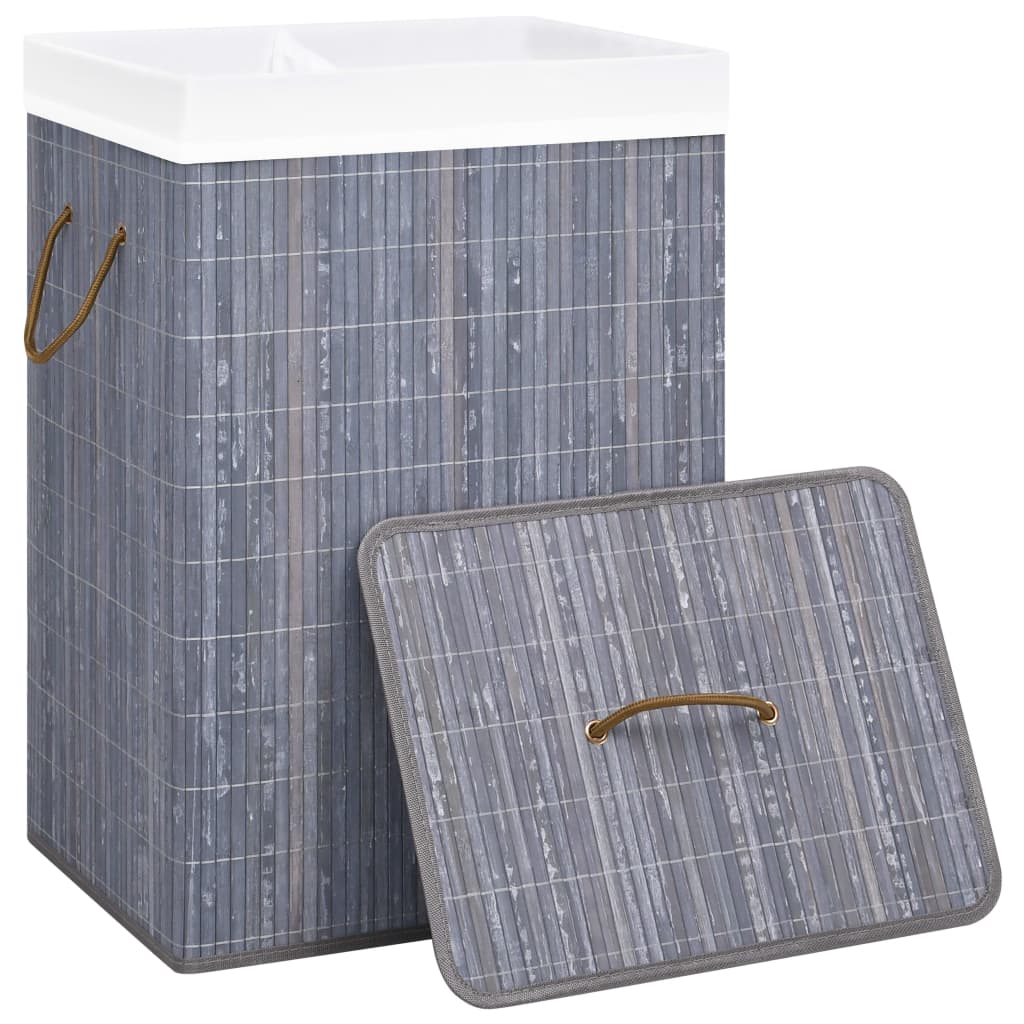 Bamboo laundry basket with 2 compartments, grey, 72 L