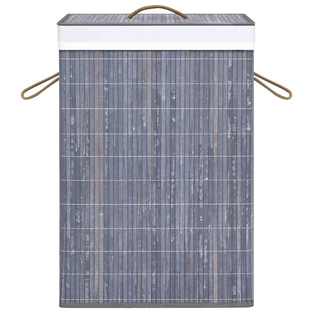 Bamboo laundry basket with 2 compartments, grey, 72 L