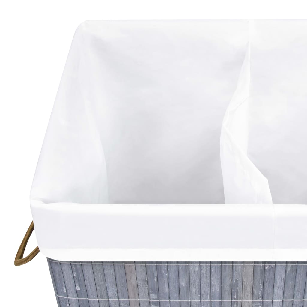 Bamboo laundry basket with 2 compartments, grey, 72 L