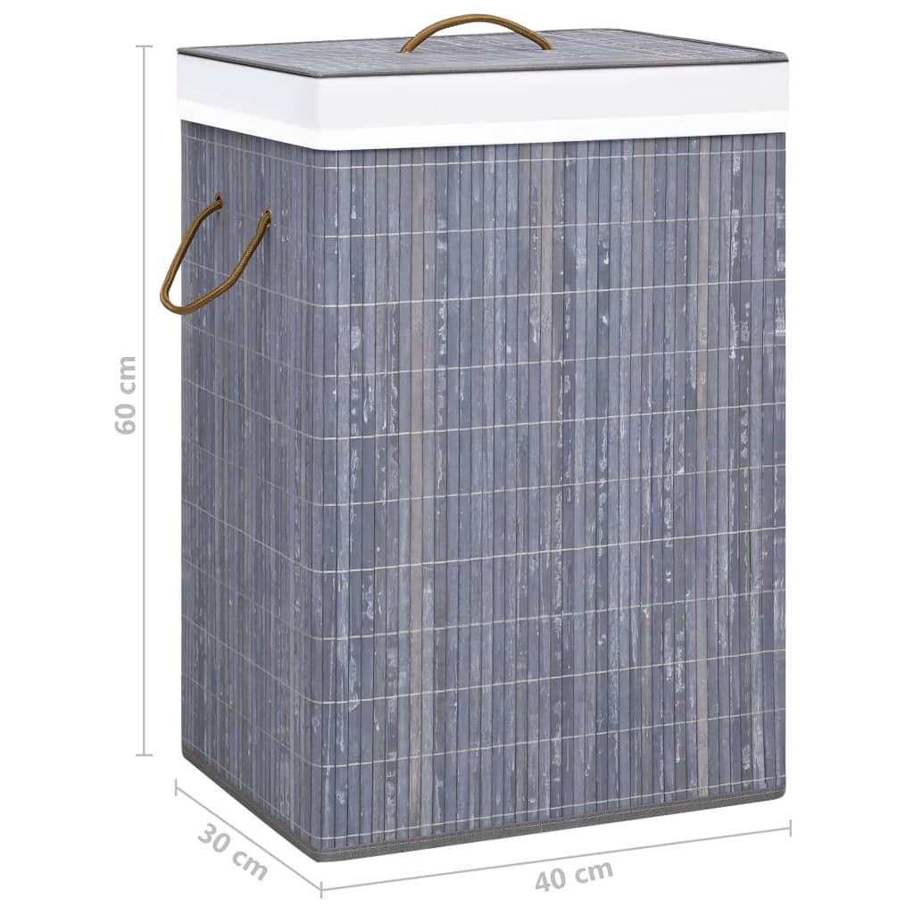 Bamboo laundry basket with 2 compartments, grey, 72 L