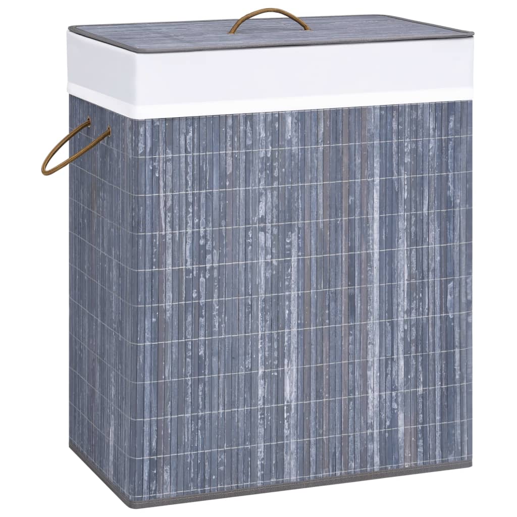 Bamboo laundry basket with 2 compartments, grey, 100 L