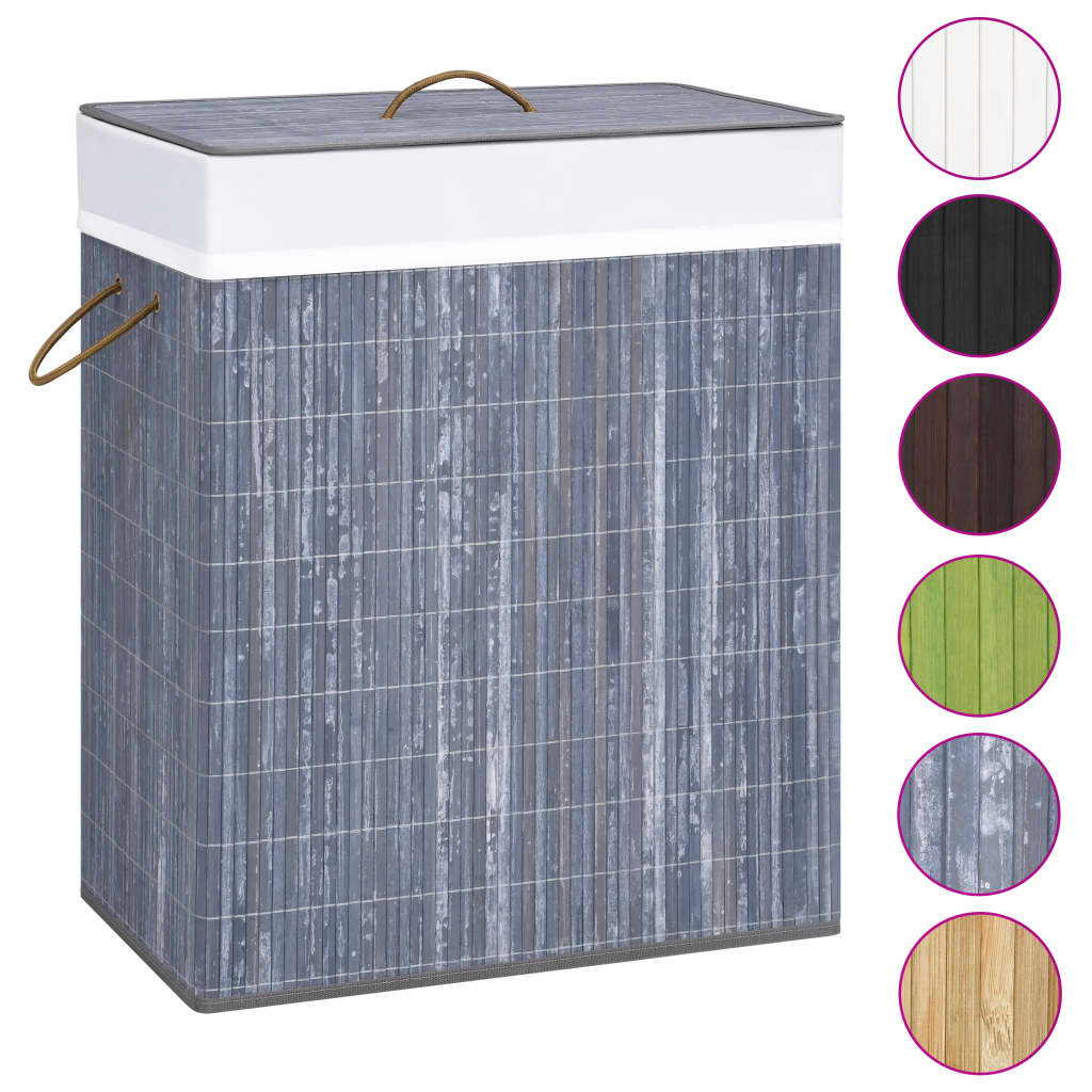 Bamboo laundry basket with 2 compartments, grey, 100 L