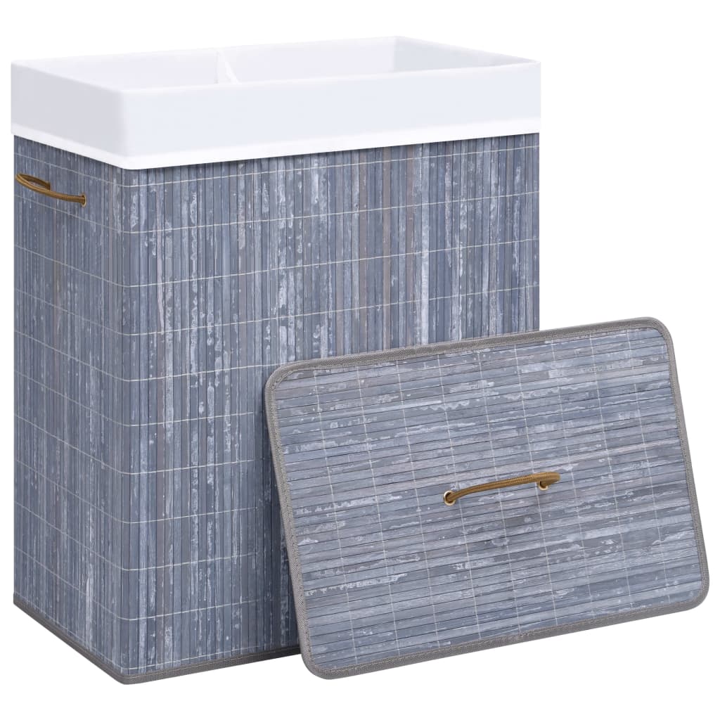 Bamboo laundry basket with 2 compartments, grey, 100 L