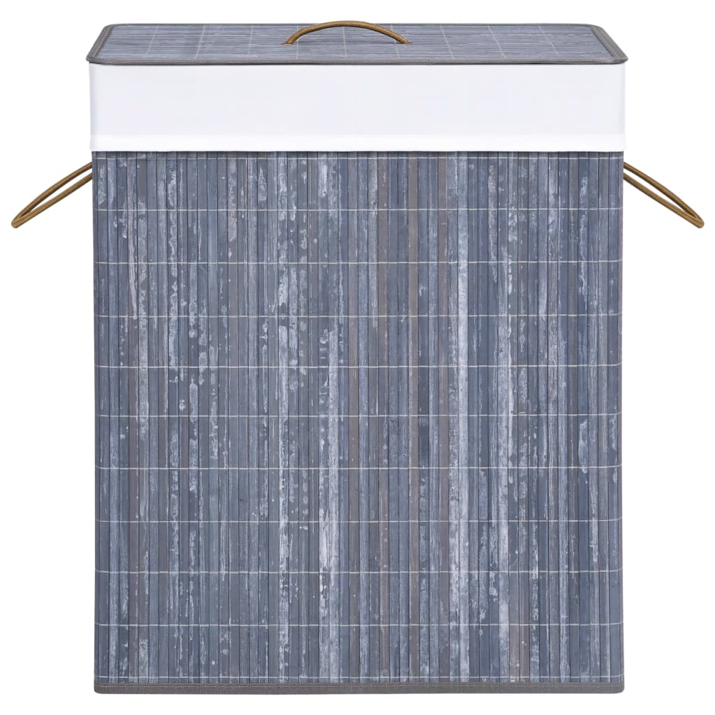 Bamboo laundry basket with 2 compartments, grey, 100 L