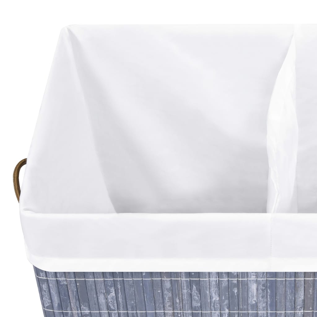 Bamboo laundry basket with 2 compartments, grey, 100 L