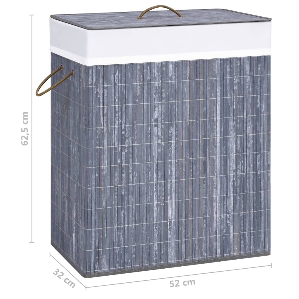 Bamboo laundry basket with 2 compartments, grey, 100 L