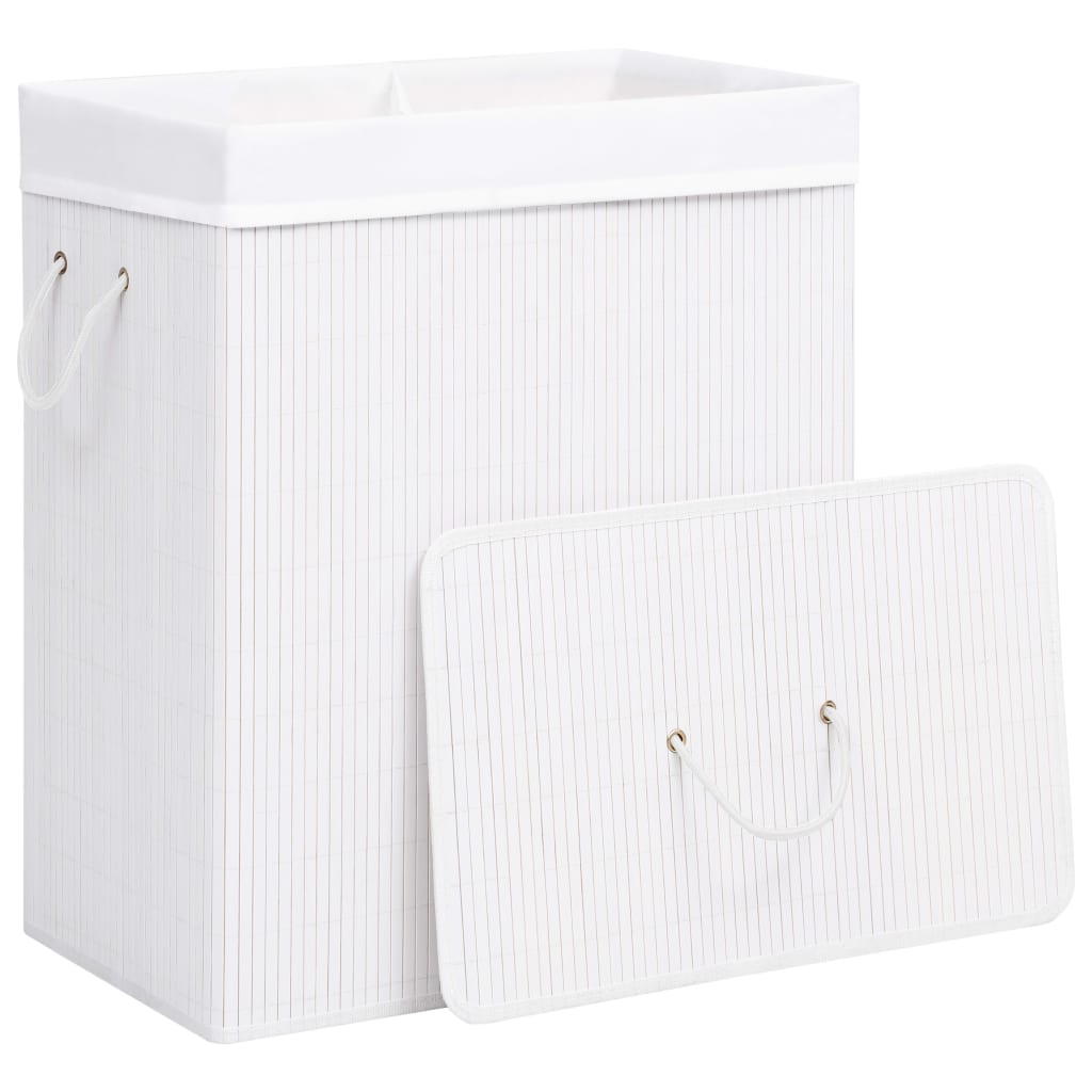 Bamboo laundry basket with 2 compartments white 100 L