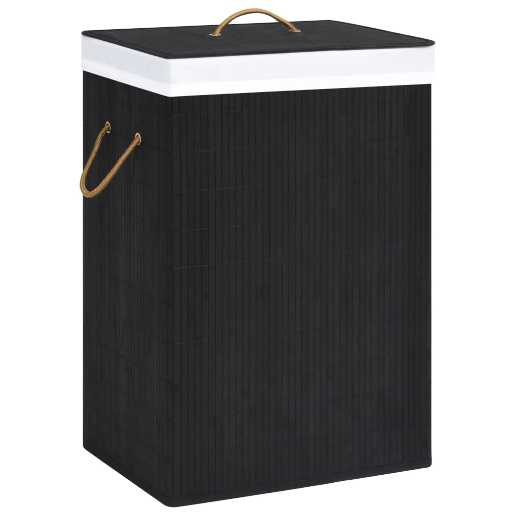 Bamboo laundry basket with 2 compartments, black, 72 L