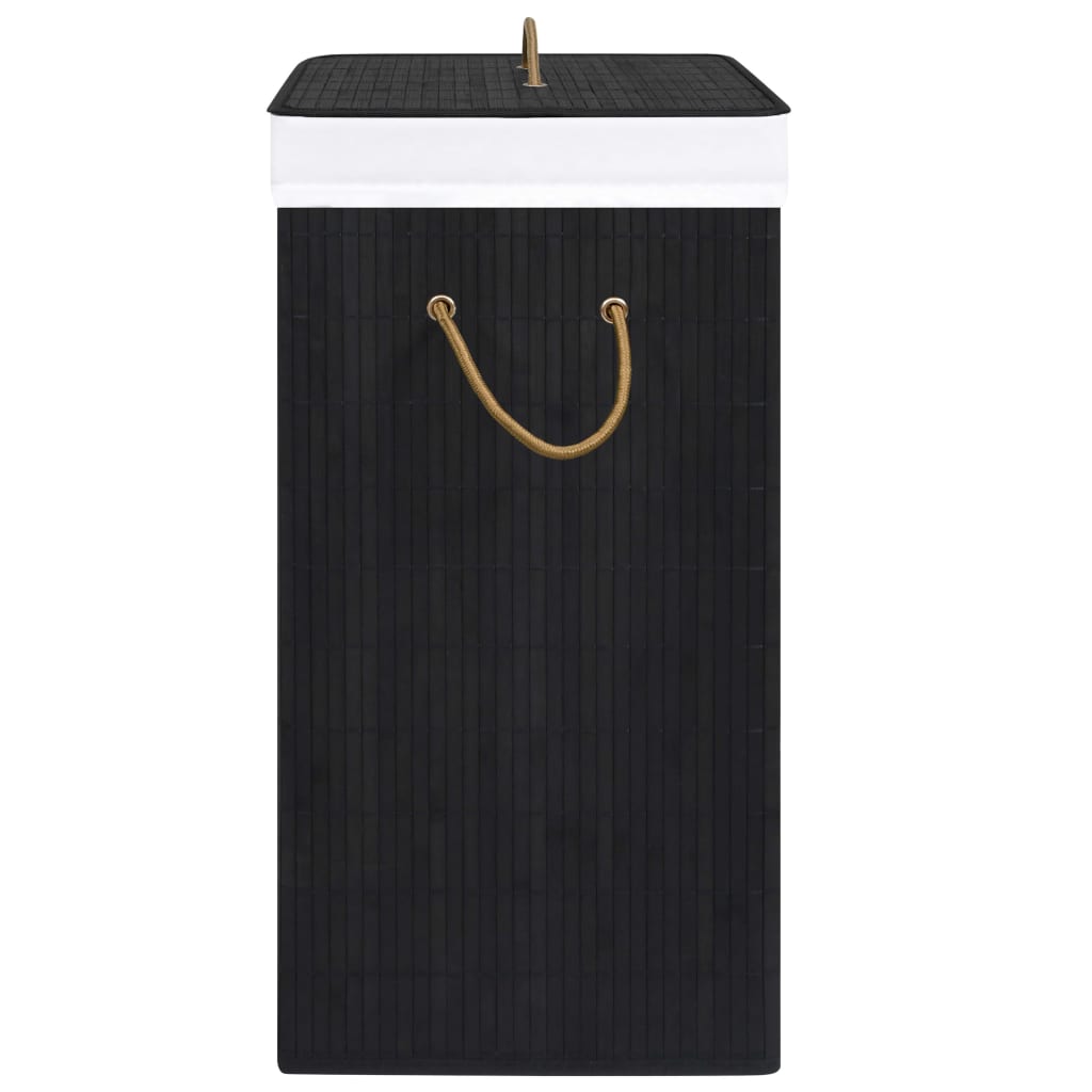 Bamboo laundry basket with 2 compartments, black, 72 L