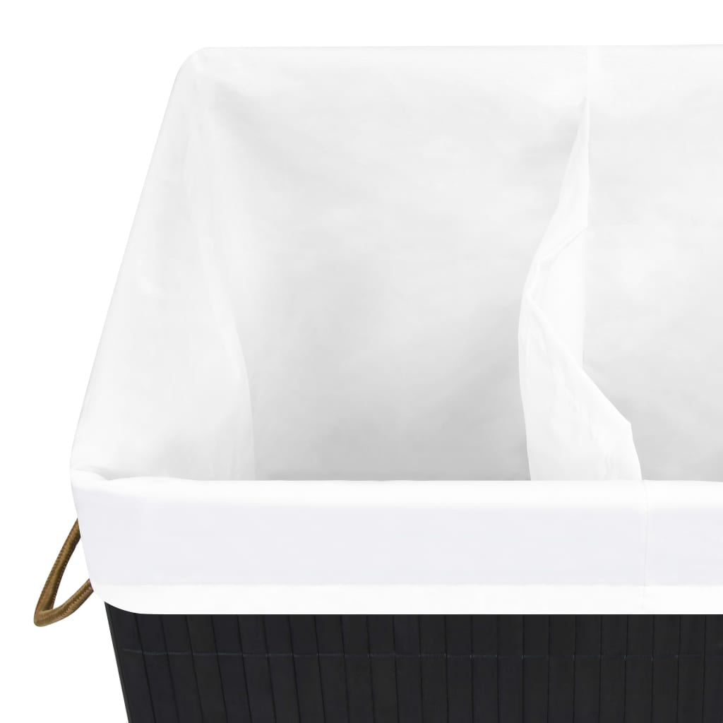 Bamboo laundry basket with 2 compartments, black, 72 L
