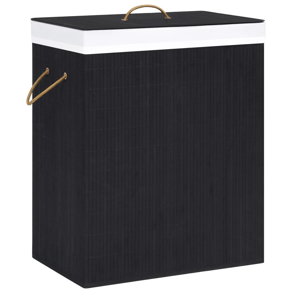 Bamboo laundry basket with 2 compartments, black, 100 L