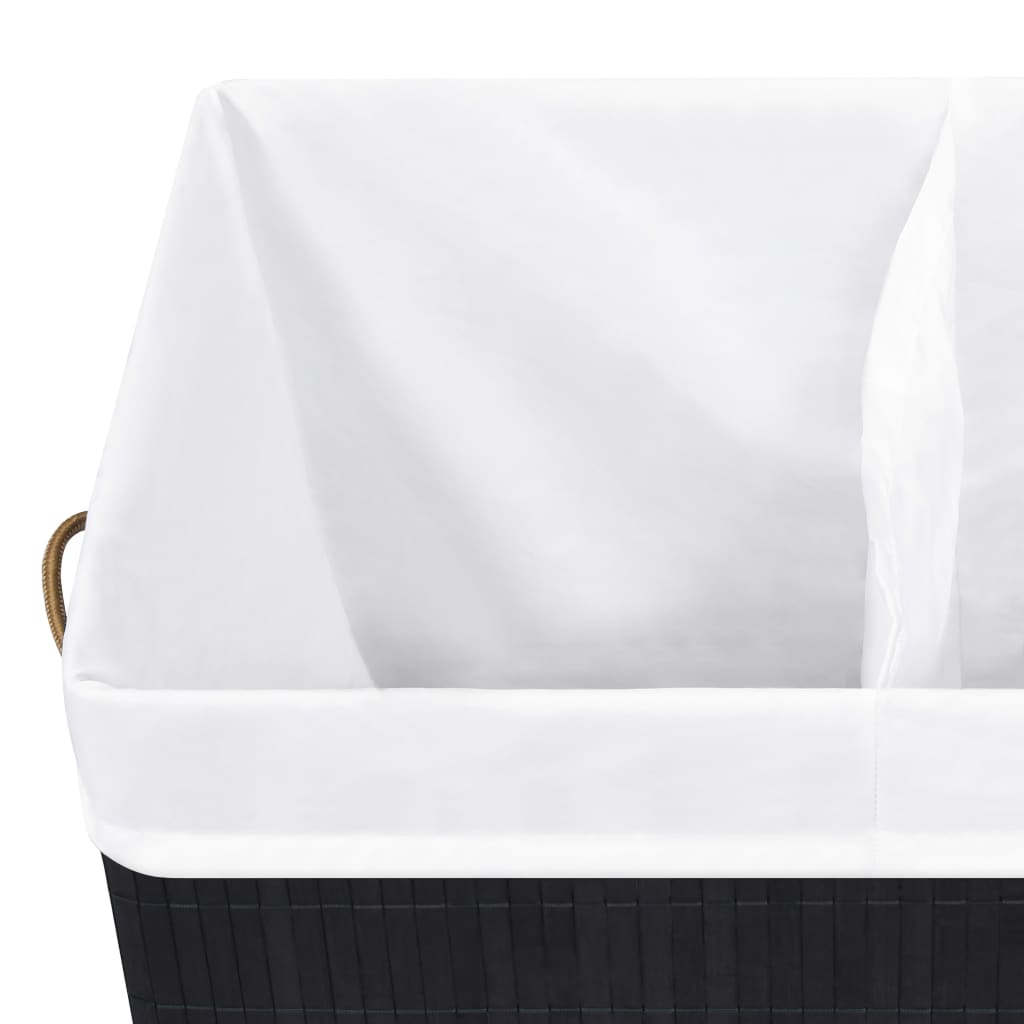 Bamboo laundry basket with 2 compartments, black, 100 L