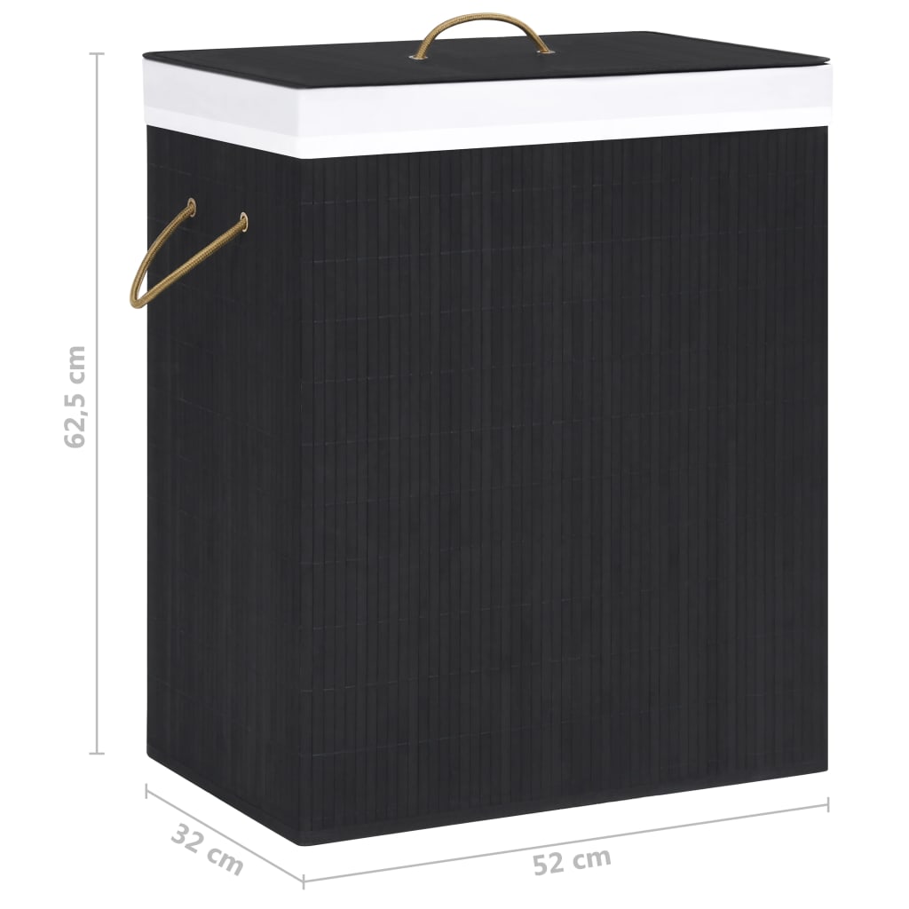 Bamboo laundry basket with 2 compartments, black, 100 L