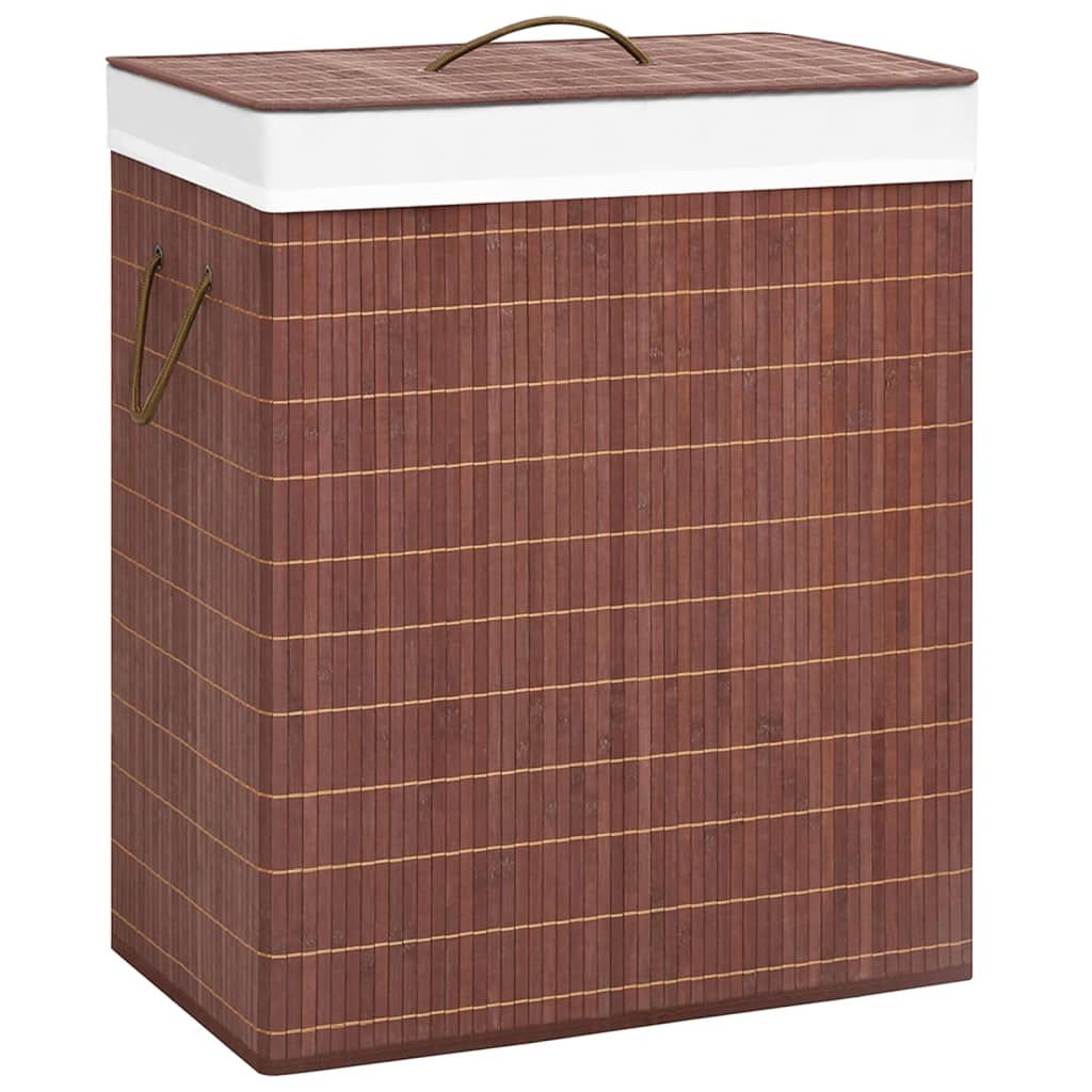 Bamboo laundry basket with 2 compartments, brown, 100 L