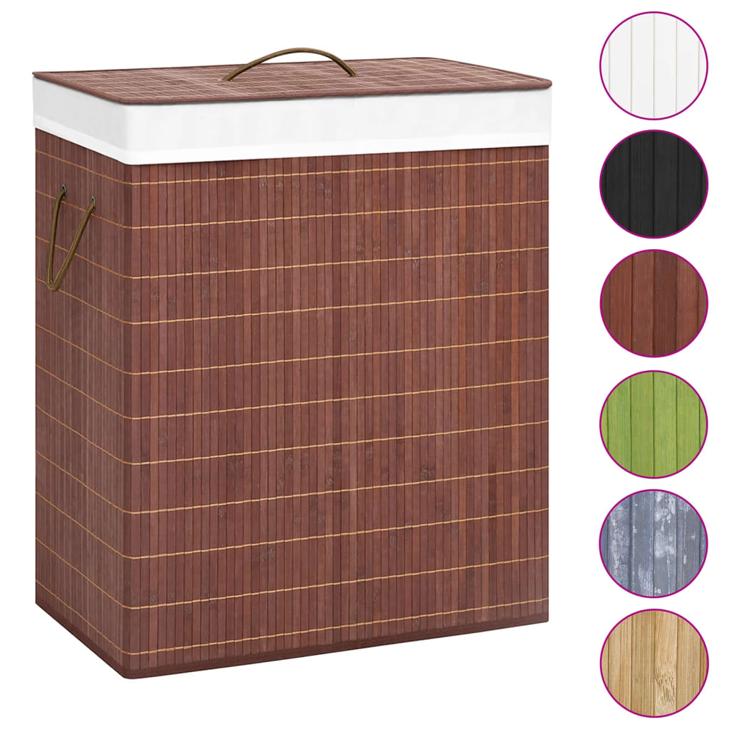 Bamboo laundry basket with 2 compartments, brown, 100 L