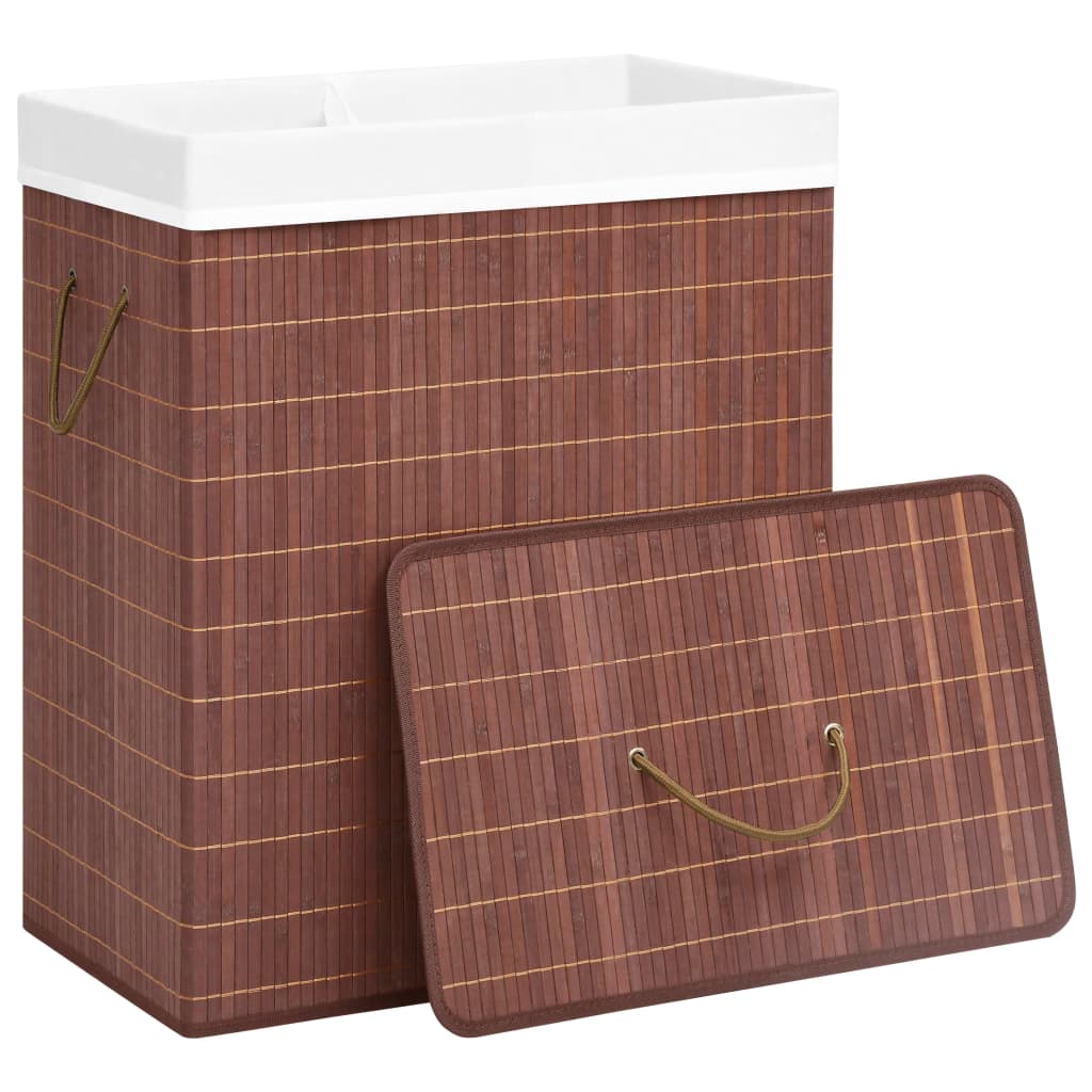 Bamboo laundry basket with 2 compartments, brown, 100 L