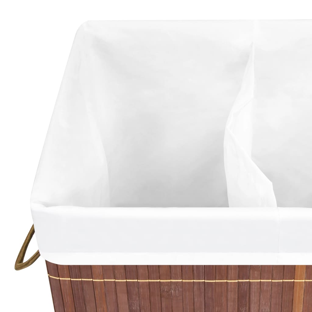 Bamboo laundry basket with 2 compartments, brown, 100 L