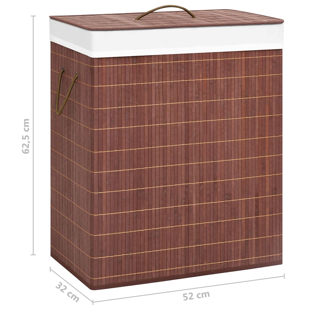 Bamboo laundry basket with 2 compartments, brown, 100 L