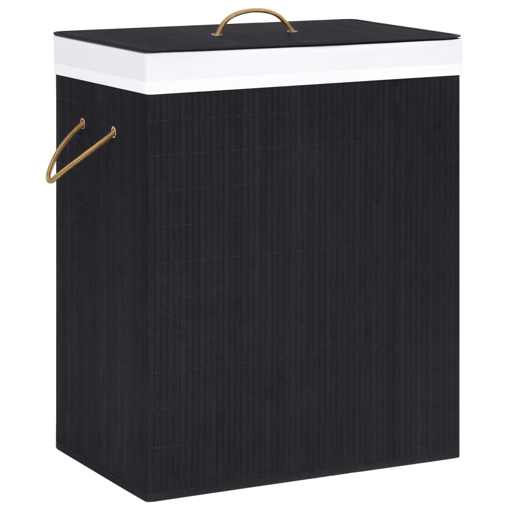Bamboo laundry basket with 1 compartment, black, 83 L