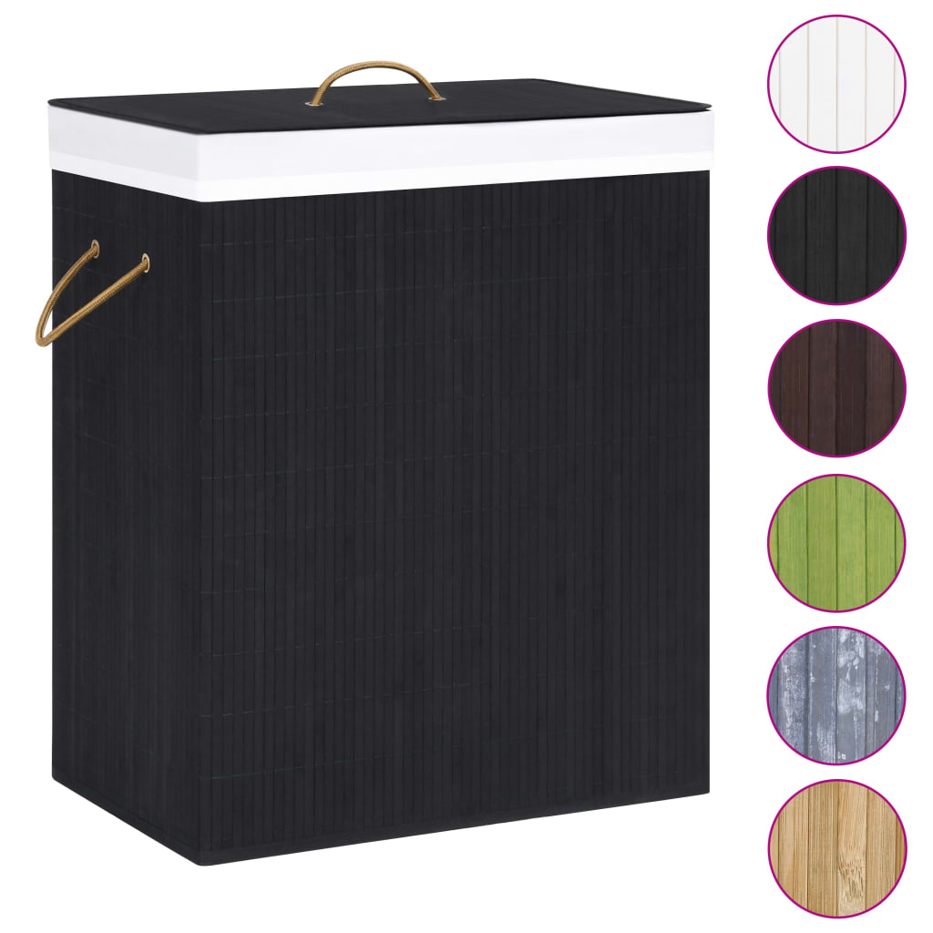 Bamboo laundry basket with 1 compartment, black, 83 L