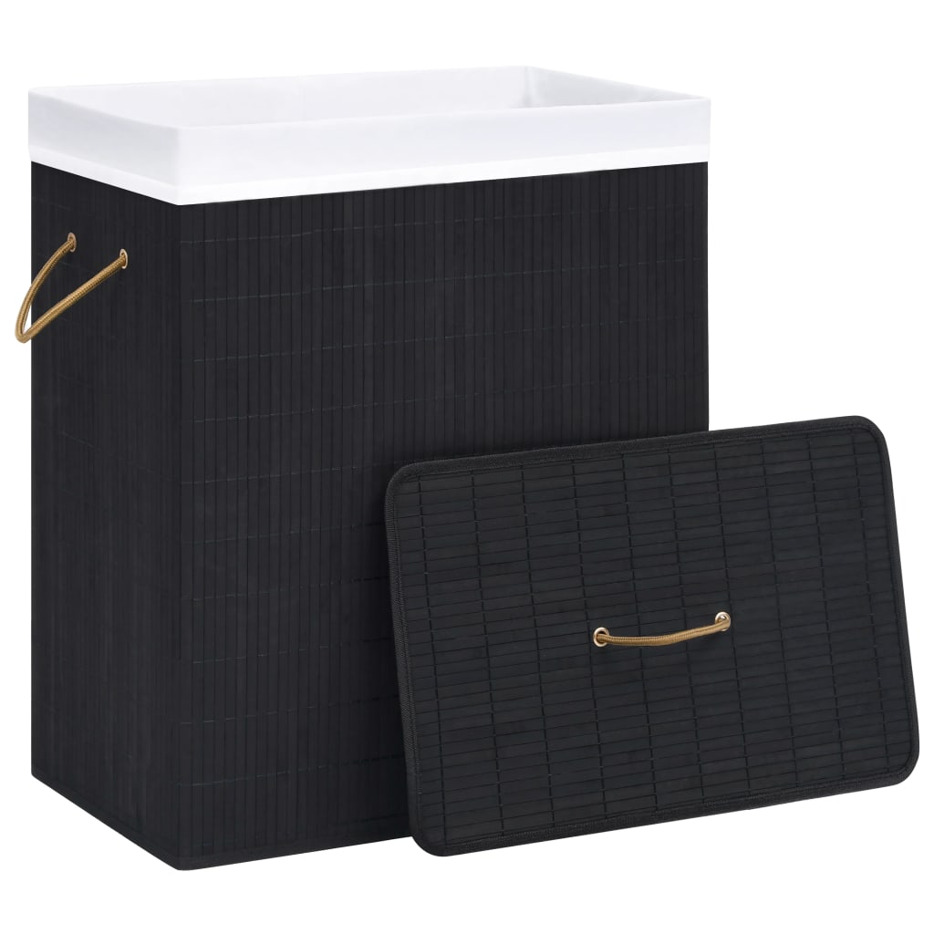 Bamboo laundry basket with 1 compartment, black, 83 L