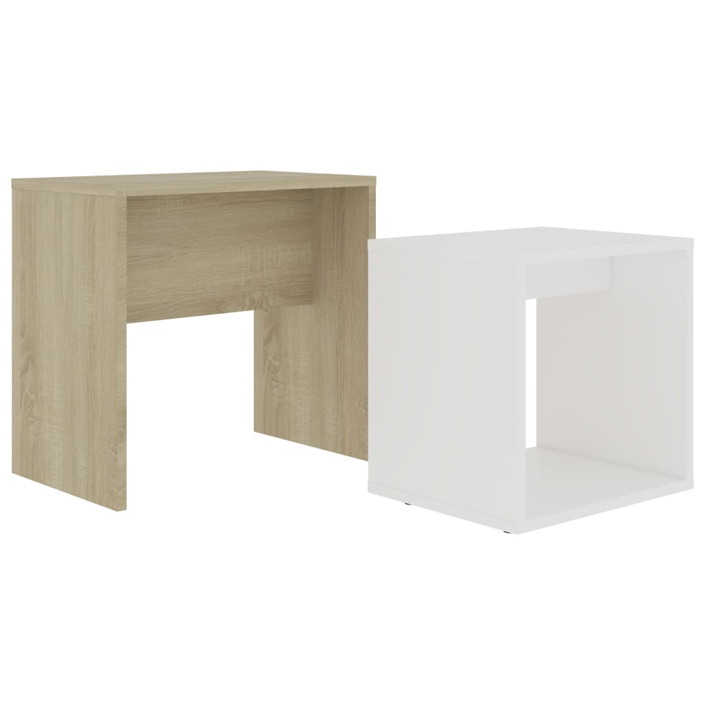 Couchtisch-Set Weiß Sonoma-Eiche 48x30x45 cm Holzwerkstoff