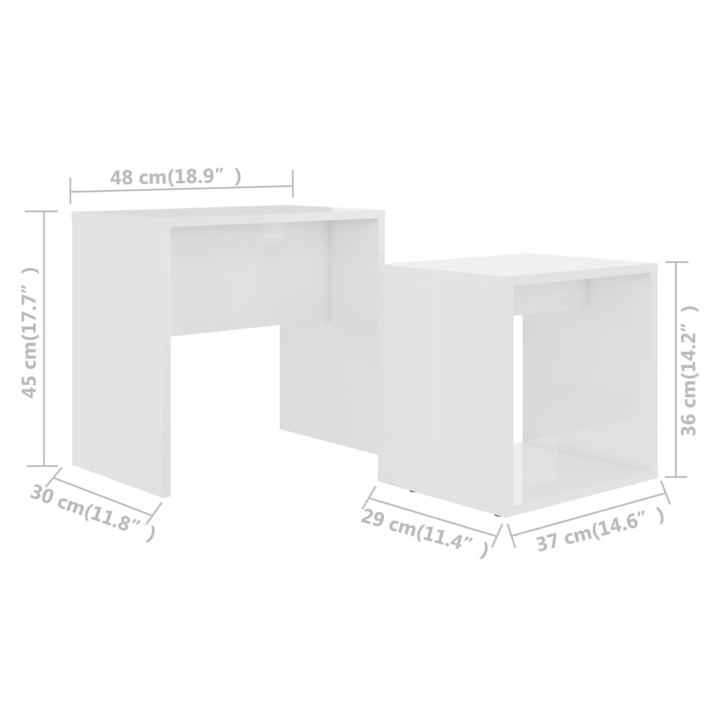 Couchtisch-Set Hochglanz-Weiß 48x30x45 cm Holzwerkstoff