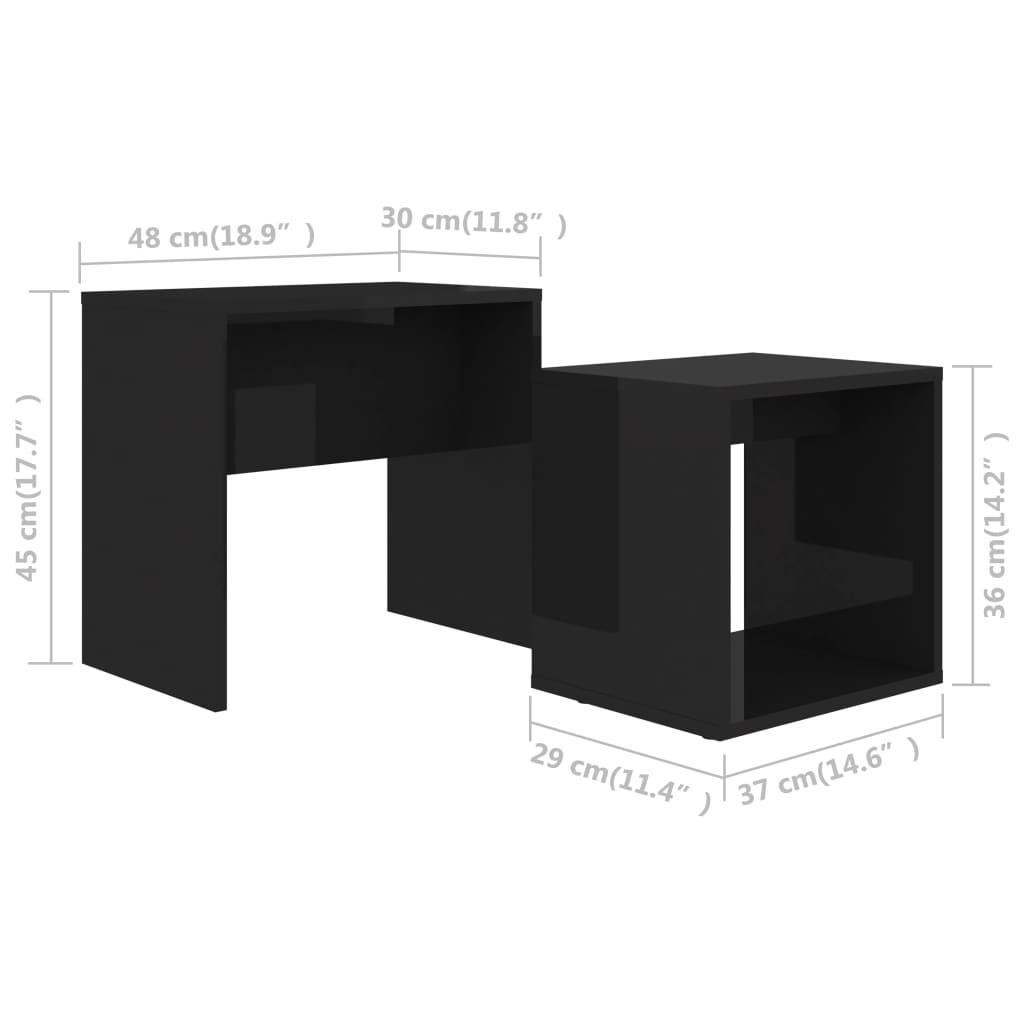 Couchtisch-Set Hochglanz-Schwarz 48x30x45 cm Holzwerkstoff