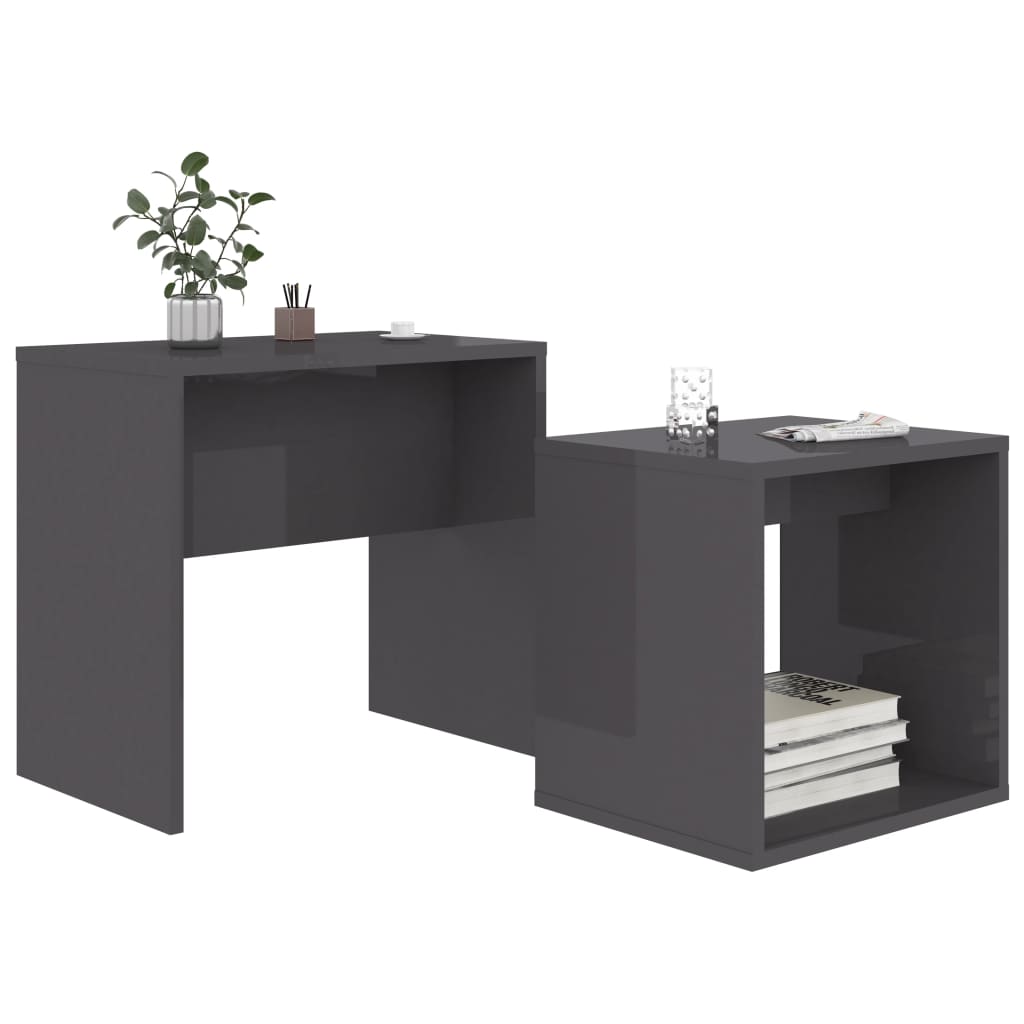 Coffee Table Set High Gloss Grey 48x30x45 cm Wood Material