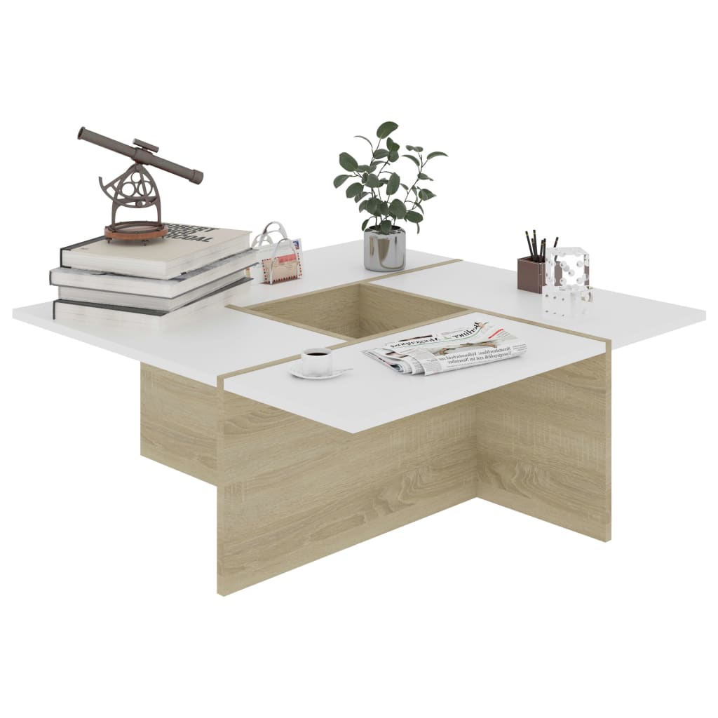 Couchtisch Weiß und Sonoma-Eiche 79,5x79,5x30 cm Holzwerkstoff
