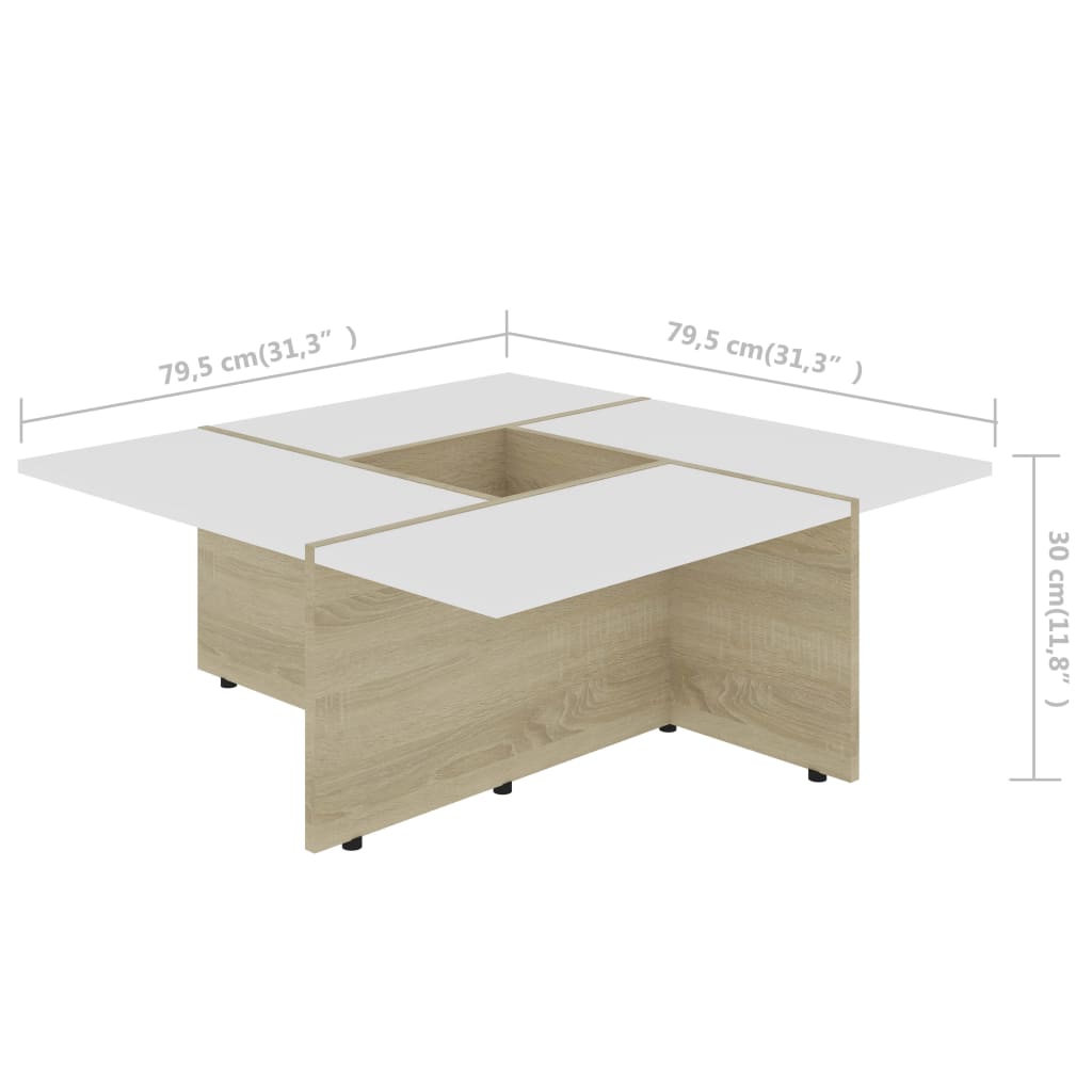 Couchtisch Weiß und Sonoma-Eiche 79,5x79,5x30 cm Holzwerkstoff
