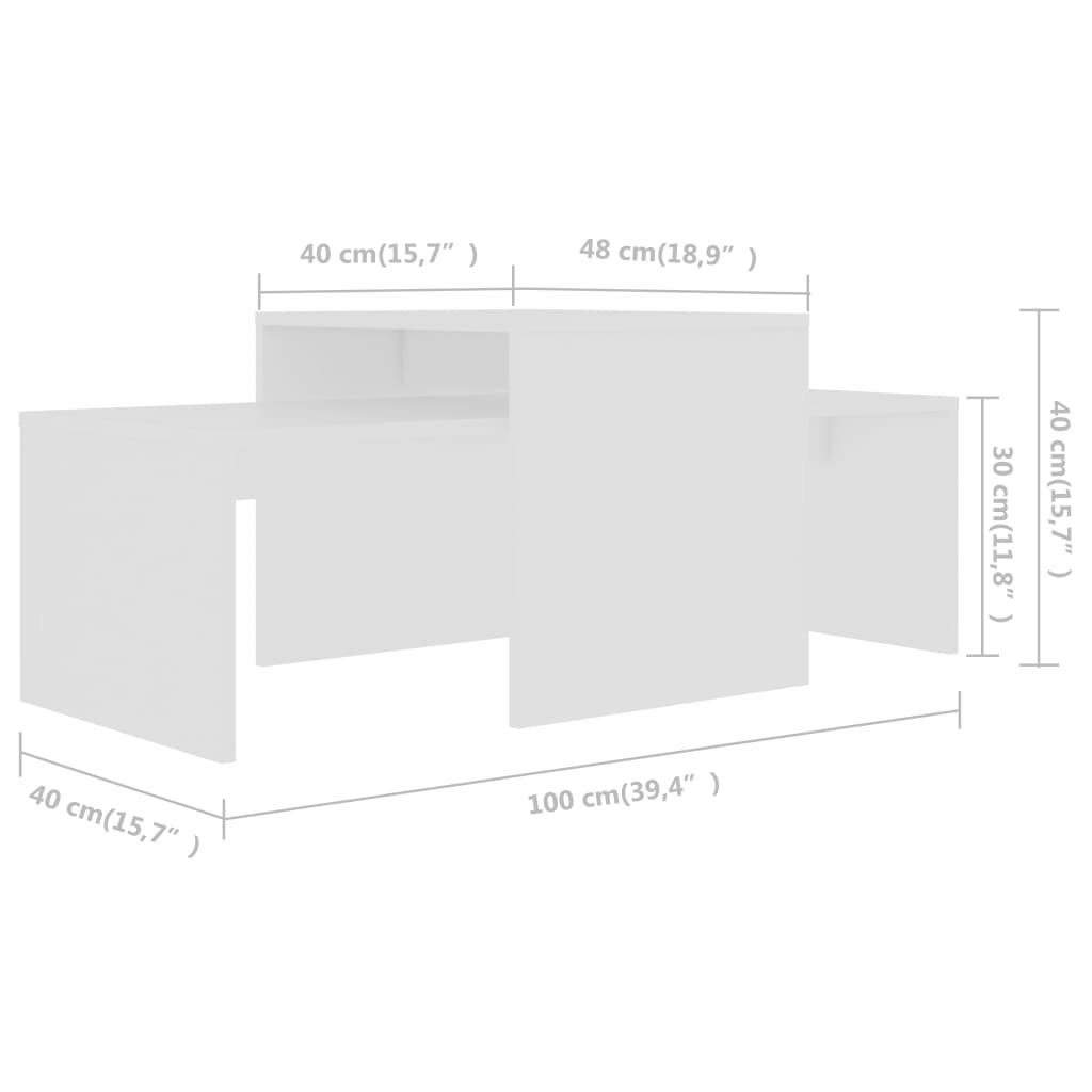 Ensemble table basse blanc 100x48x40 cm en bois