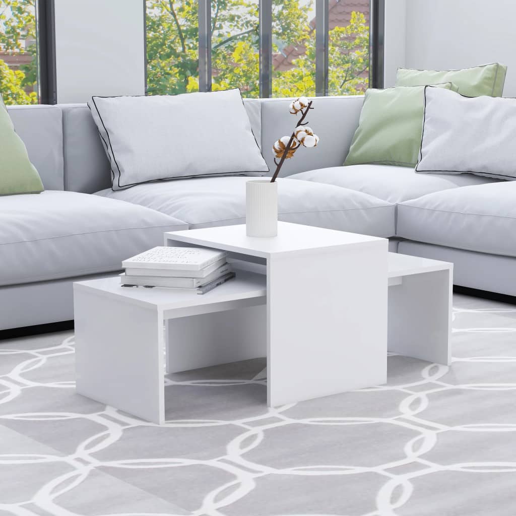 Ensemble table basse blanc 100x48x40 cm en bois