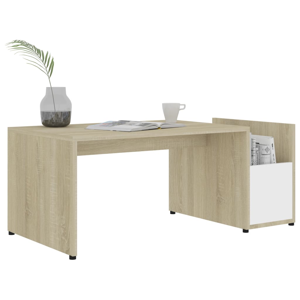 Table basse en chêne Sonoma blanc 90x45x35 cm matériau bois