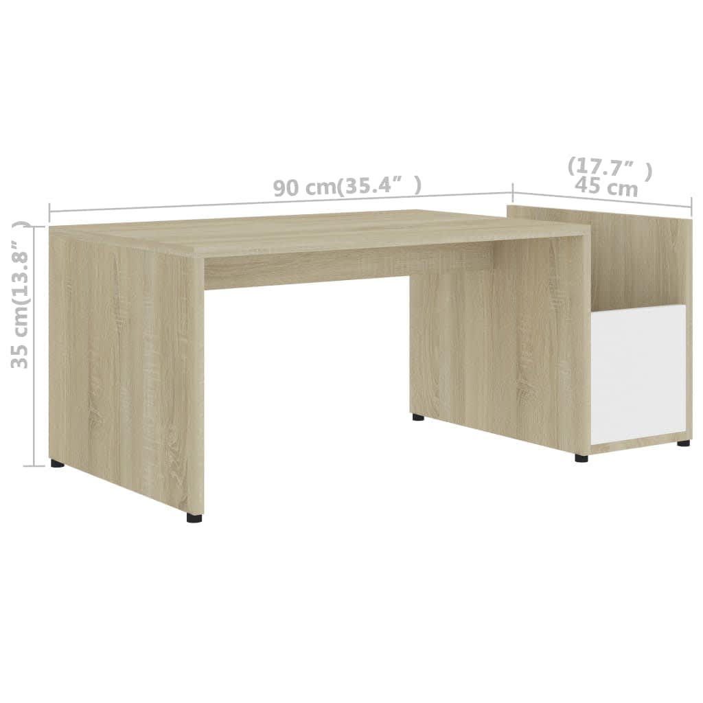 Table basse en chêne Sonoma blanc 90x45x35 cm matériau bois