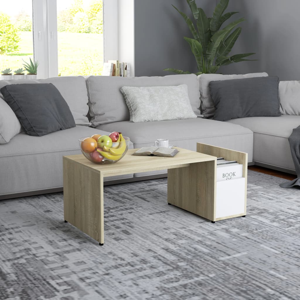 Table basse en chêne Sonoma blanc 90x45x35 cm matériau bois