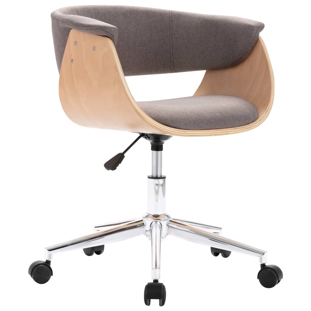 Chaise de bureau pivotante en bois courbé taupe et tissu