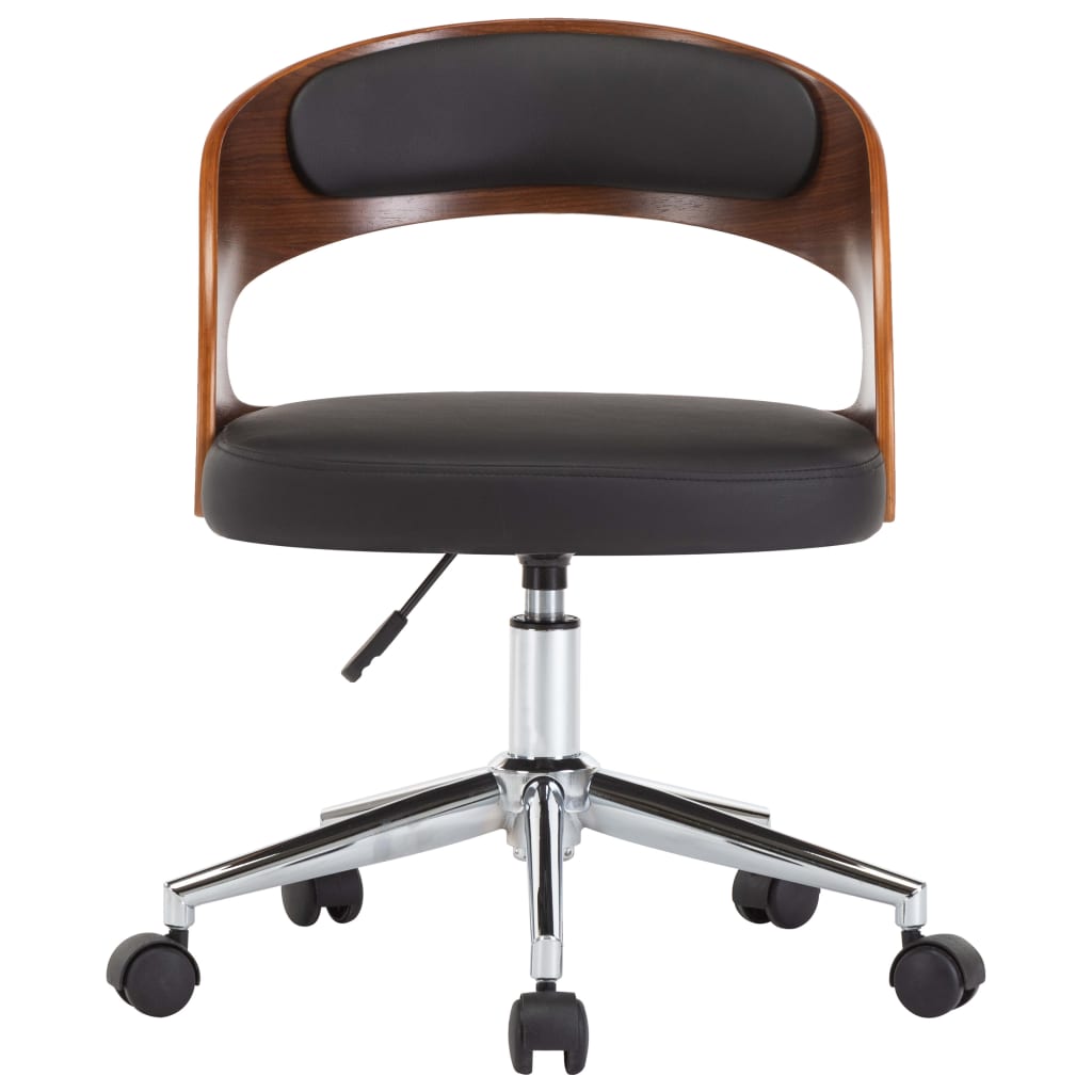 Chaise de bureau pivotante en bois courbé noir et simili cuir