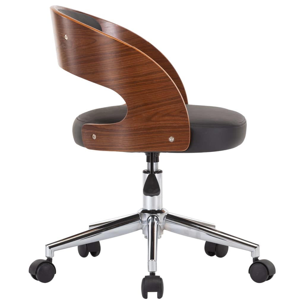 Chaise de bureau pivotante en bois courbé noir et simili cuir