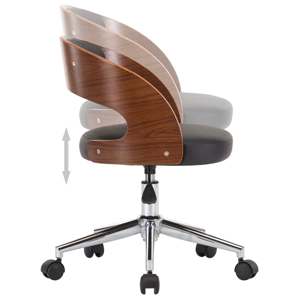 Chaise de bureau pivotante en bois courbé noir et simili cuir