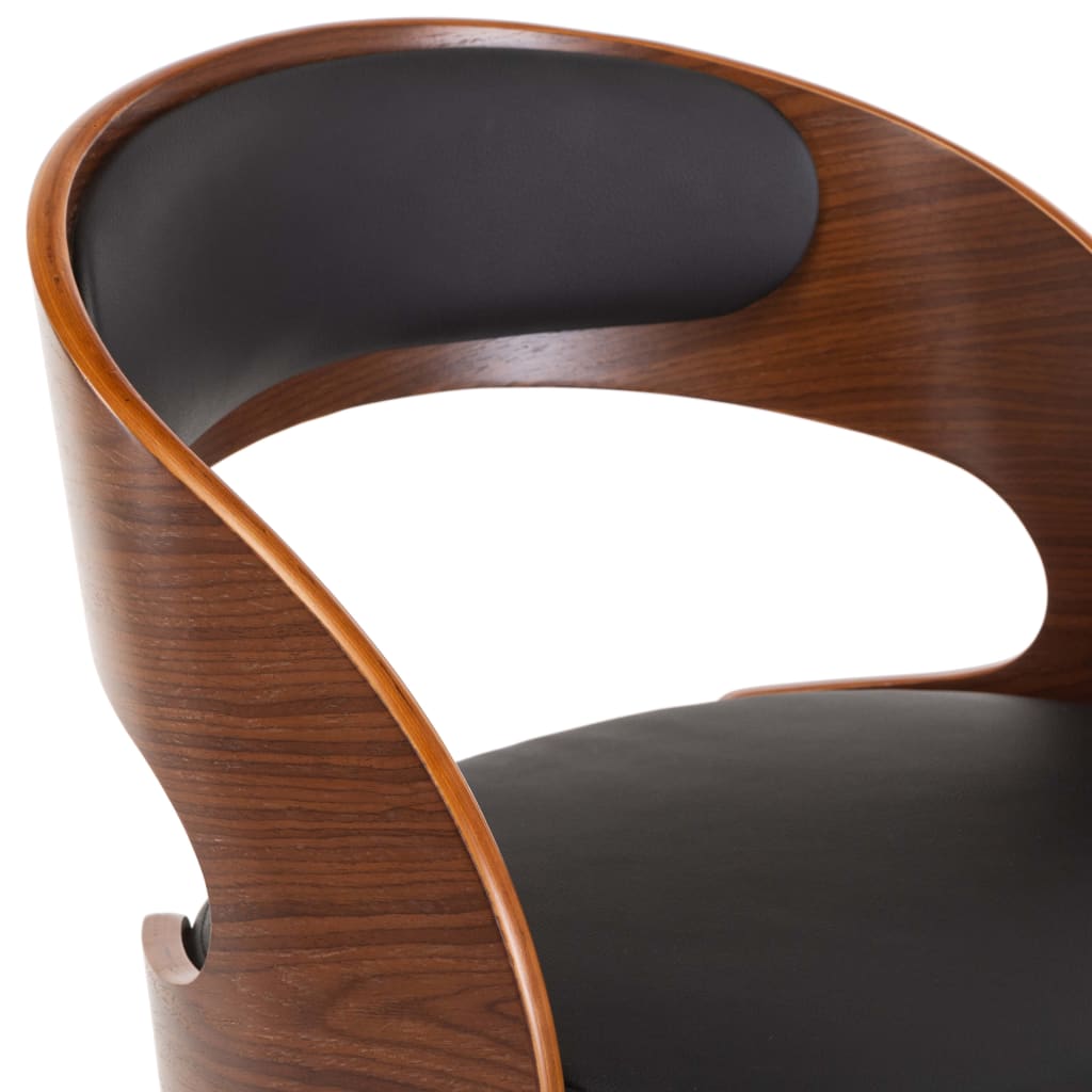 Chaise de bureau pivotante en bois courbé noir et simili cuir