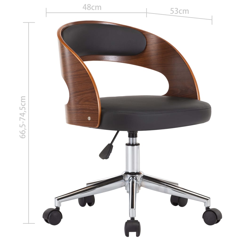 Chaise de bureau pivotante en bois courbé noir et simili cuir