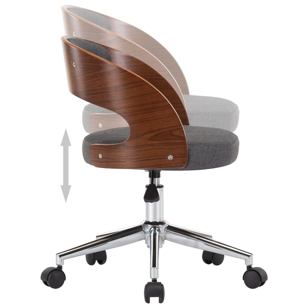 Swivel office chair grey bentwood and fabric