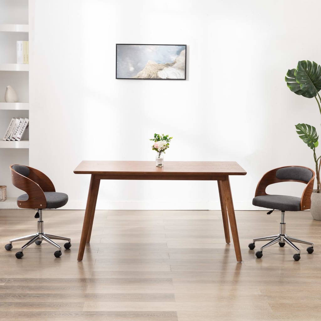 Chaise de bureau pivotante en bois courbé gris et tissu