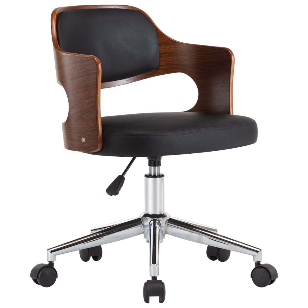 Chaise de bureau pivotante en bois courbé noir et simili cuir