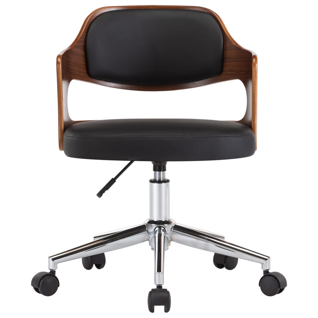 Chaise de bureau pivotante en bois courbé noir et simili cuir