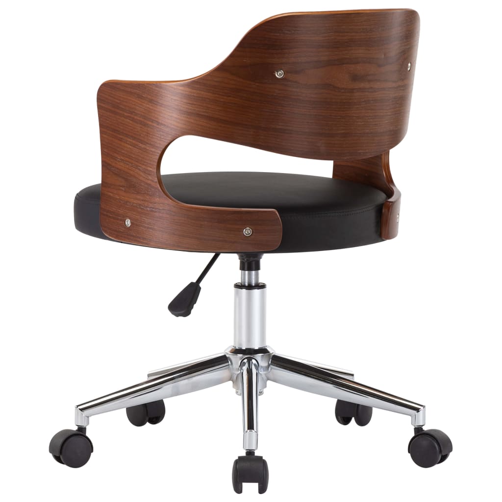 Swivel office chair black bentwood and imitation leather