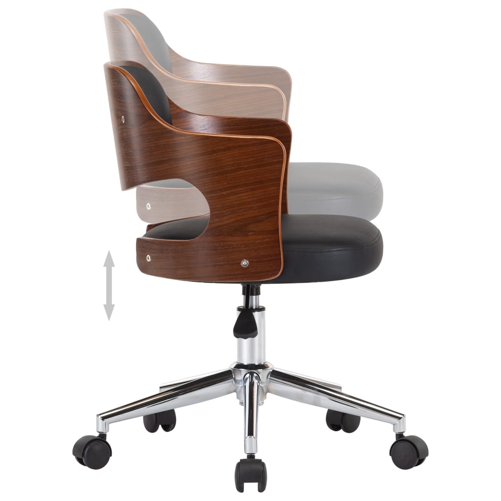 Swivel office chair black bentwood and imitation leather