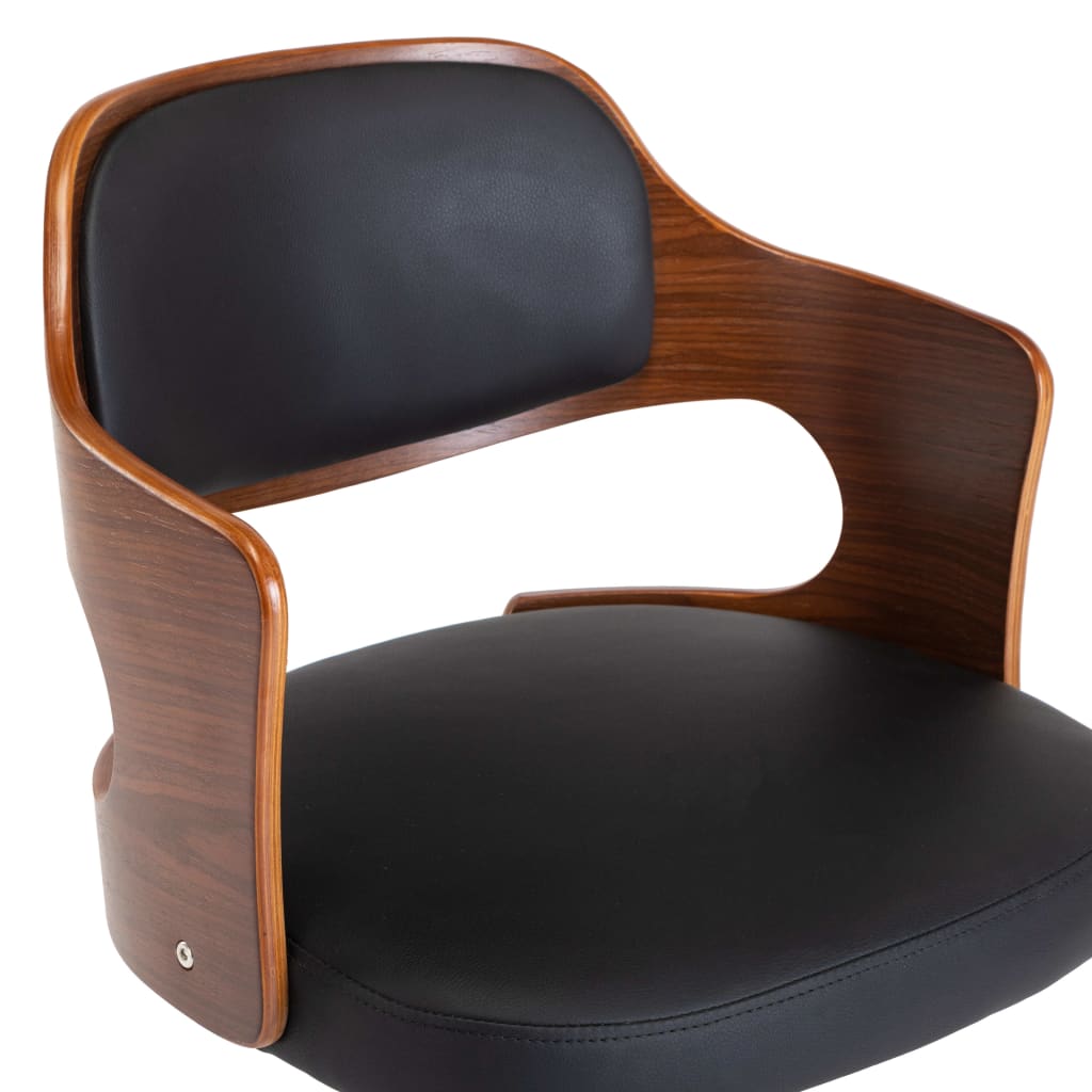 Chaise de bureau pivotante en bois courbé noir et simili cuir