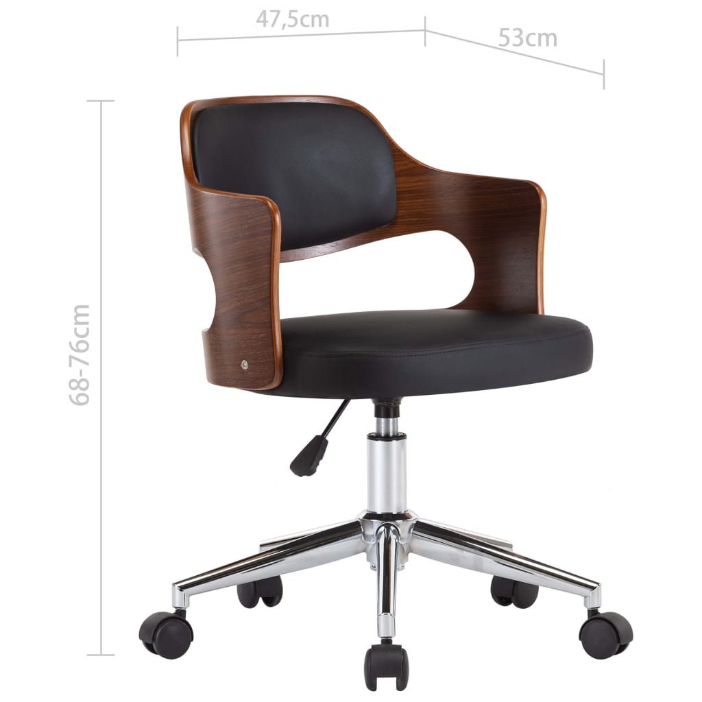 Chaise de bureau pivotante en bois courbé noir et simili cuir